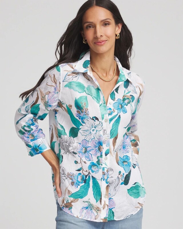 No Iron Floral Linen Shirt - image 1
